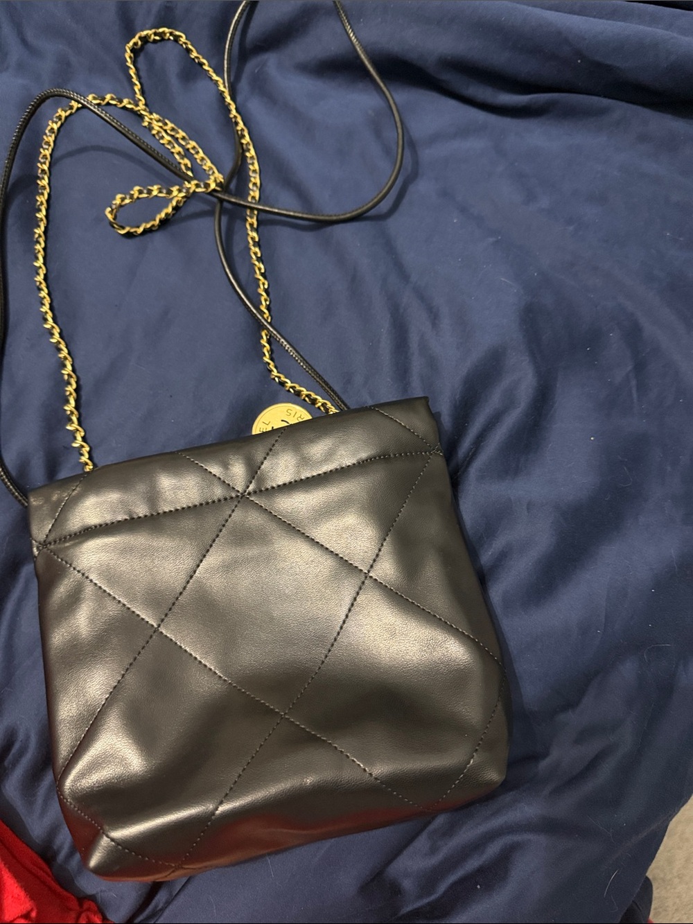 Black Quilted Leather Crossbody Bag with Gold Chain